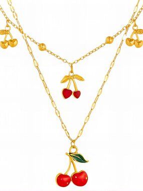 "Cherry" Necklace, 18K Gold Plated Steel